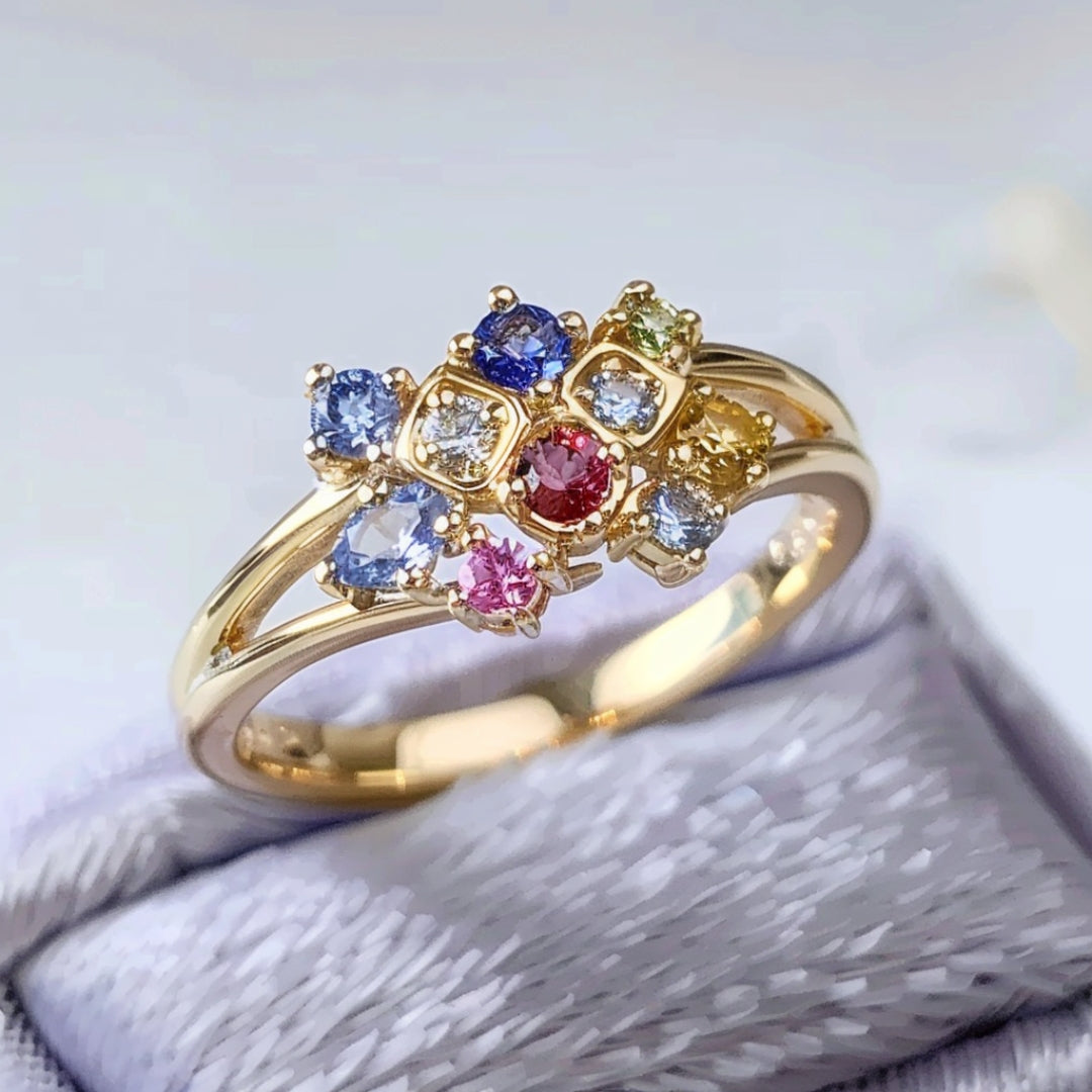 Gold ring adorned with colorful crystals
