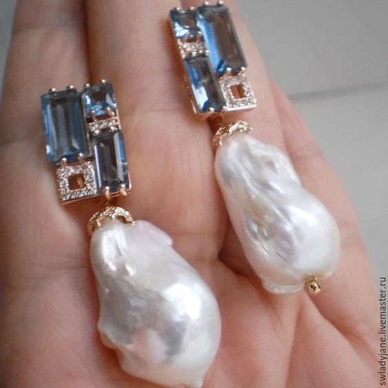 Vintage Blue Baroque Pearl Earrings