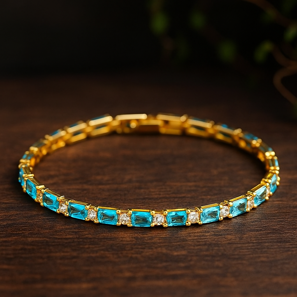 Natural Turquoise Stone Bracelet | Gold