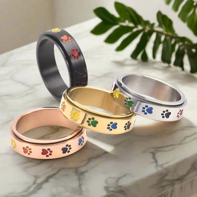 旋轉減壓爪環 – 不銹鋼與彩虹爪印