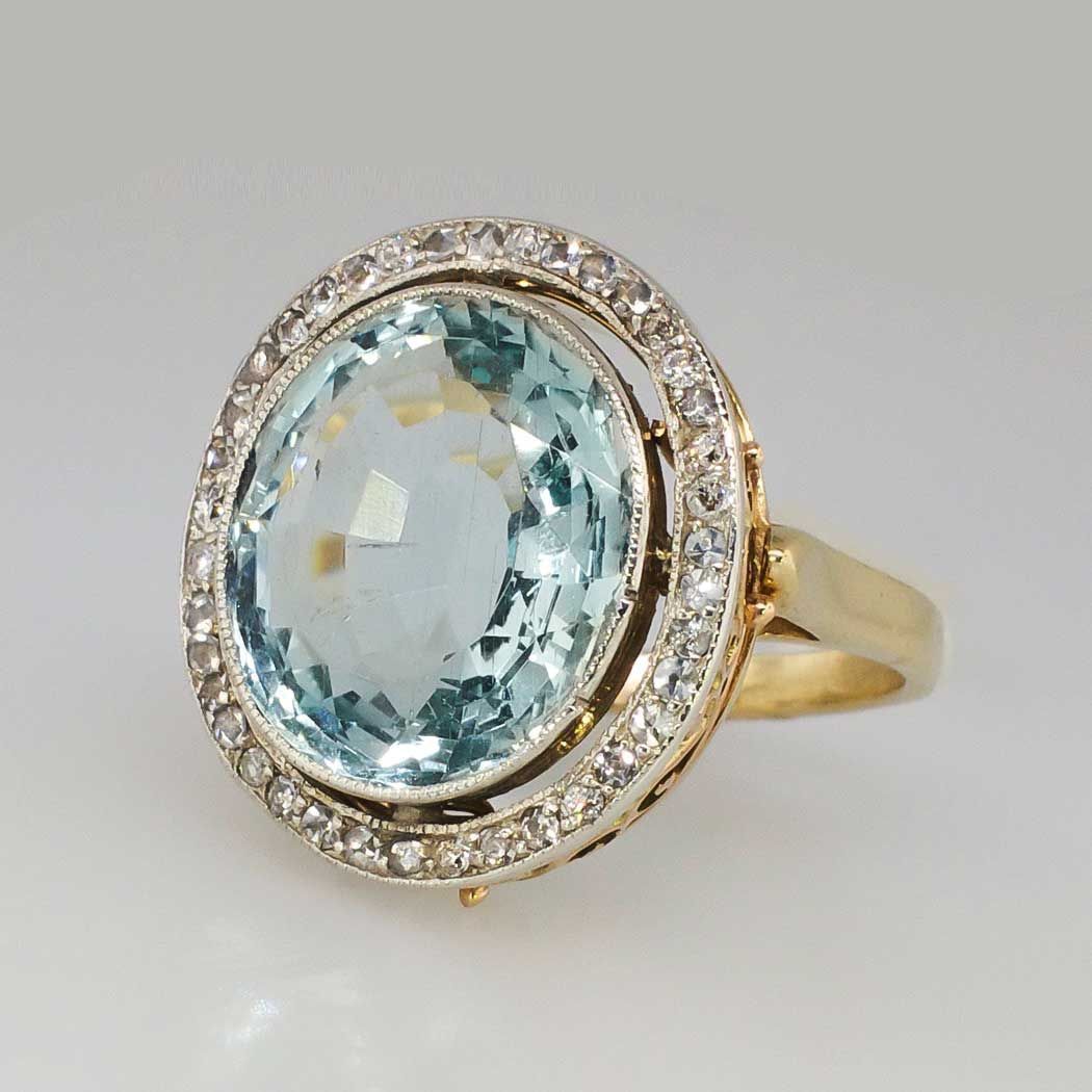 Round Blue Glass Ring with Gold