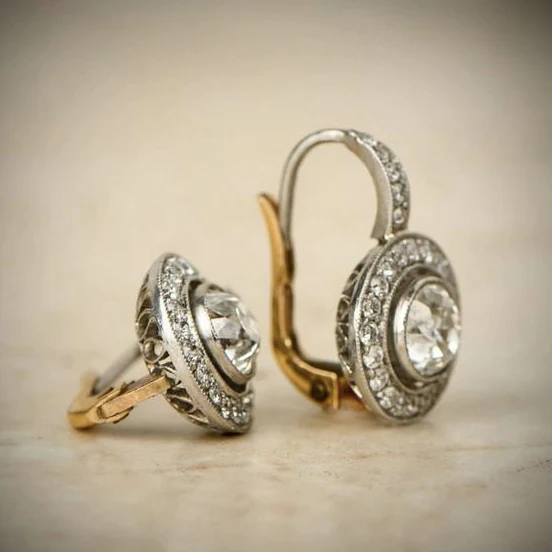 Antique Gold and Silver Crystal Earrings